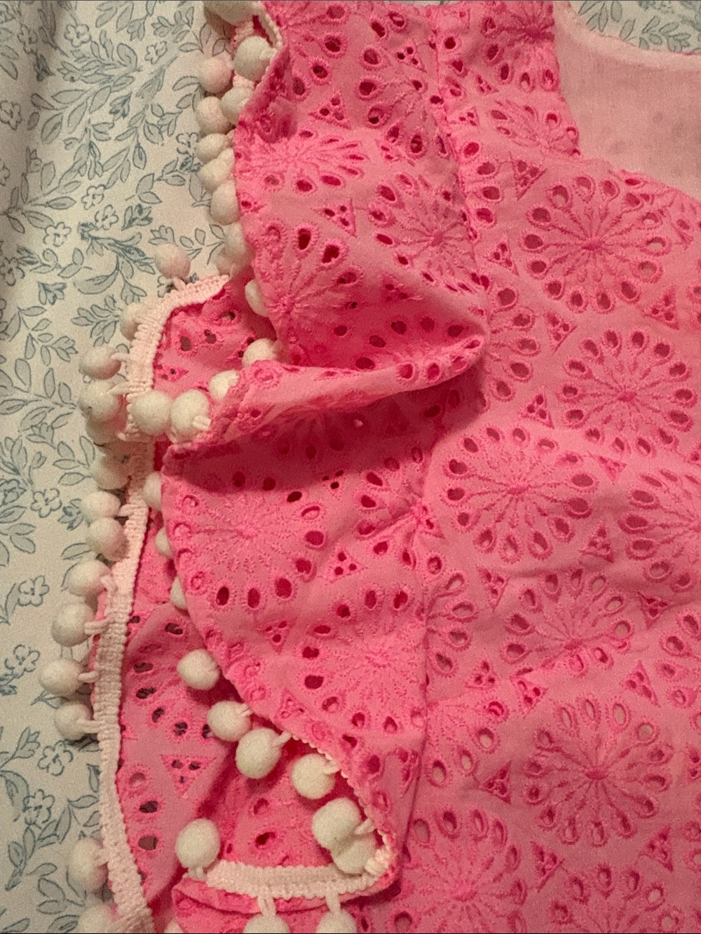 Pink Eyelet Pom Pom Sleeve Shift Dress - Picture 4 of 6